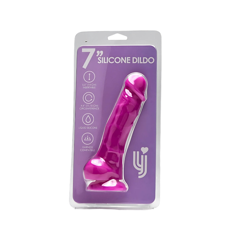 Loving Joy 7 Inch Realistic Silicone Dildo with Suction Cup and Balls Purple